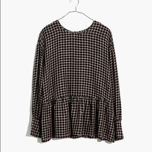 Button-Back Peplum Top in Mini Windowpane